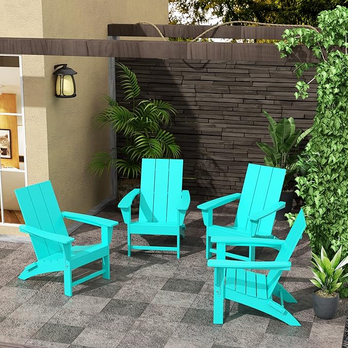 WestinTrends Ashore Modern Outdoor Folding Adirondack Chair (Set of 4), Turquoise