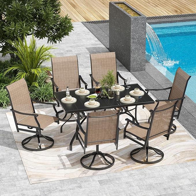 Soohow Outdoor Dining Chairs Set of 4, 360°Swivel Patio Dining Chair with Textilene Fabric, Outdoor Metal Armchair All Weather Resistant, Ergonomic Comfort, Perfect for Patio, Backyard, Balcony