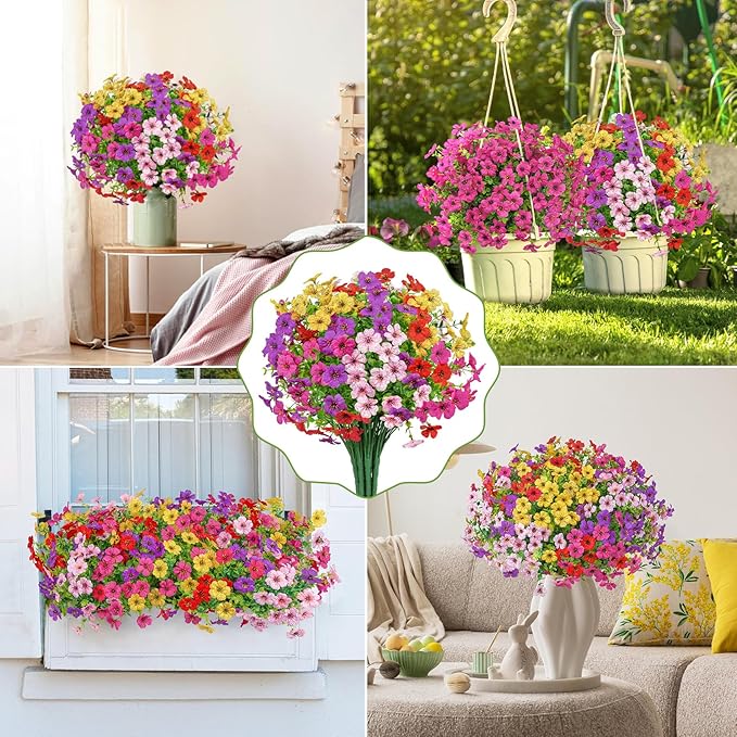 Besteek 20 Bundles Artificial Flowers for Outdoors Decoration Fake Silk Flowers UV Resistant Faux Plants Artificial Daisy Eucalyptus for Spring Summer Garden Yard Porch Window Home Decor, Mix Colors