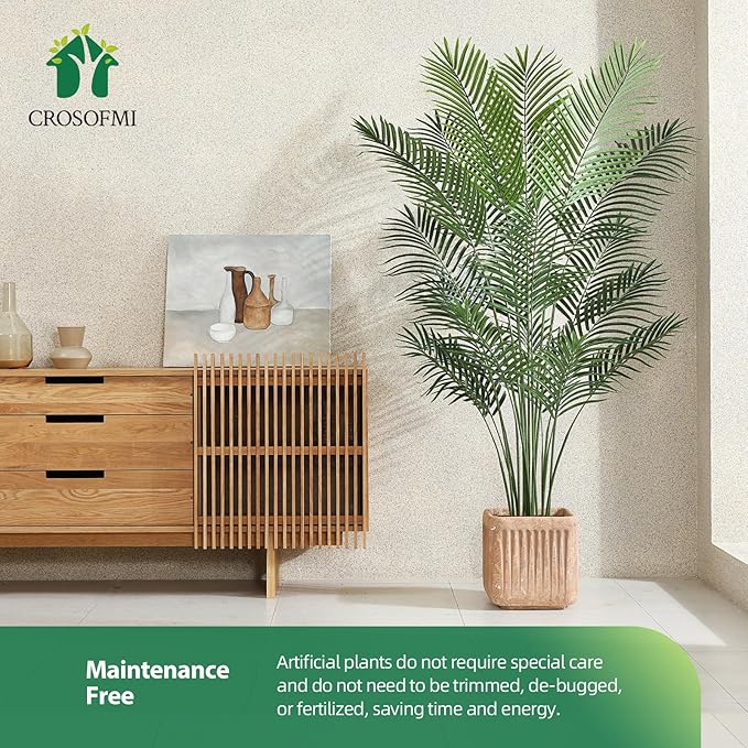Artificial Areca Palm Plant 6Ft Fake Tropical Palm Tree, Perfect Faux Dypsis Lutescens Plants in Pot for Indoor Outdoor House Home Office Garden Modern Decoration Housewarming Gift,2Pcs