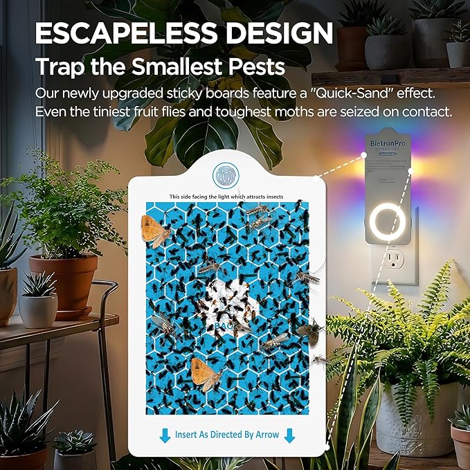 Fruit Fly Traps for House Indoor(1 Device+5 Refills) with Night Light, Quiet, 3 in 1 Plug-in Insect Gnat Traps Fruit Flying Traps, Easy Setup for Home & Kitchen, 7 * 24hrs Pest Control