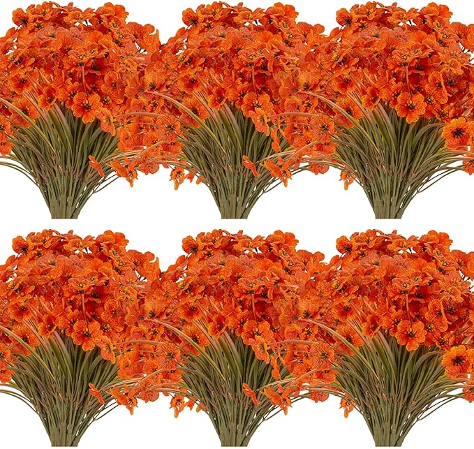 JEMONG 20 Bundles Artificial Fall Flowers Outdoor UV Resistant Fake Flowers No Fade Faux Plastic Plants Garden Porch Window Box Decorating (Fall Brown