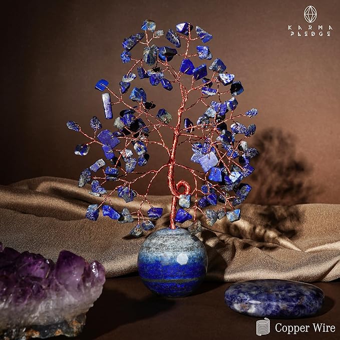 Crystal Tree of Life Home and Office Decor Gifts for Women, Lapis Lazuli Chakra Healing Stones Feng Shui Bonsai Tree for Positive Energy, Money, Good Luck, Christmas Decor, Birthday Gifts for Mom