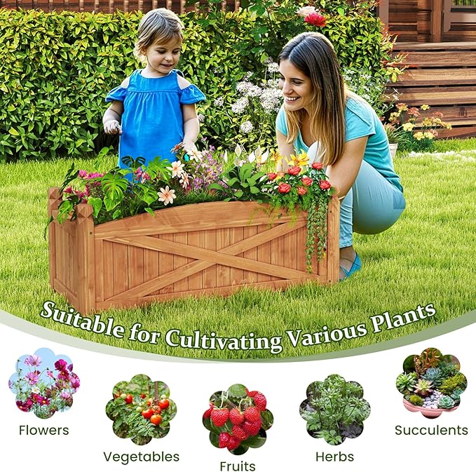 HAPPYGRILL Wooden Raised Garden Bed, Solid Wood Gardening Plant Container w/Drainage Holes for Flower Vegetable Fruit, Outdoor Elevated Planter Box for Patio Garden Yard Balcony (36”x 16”x 15”)