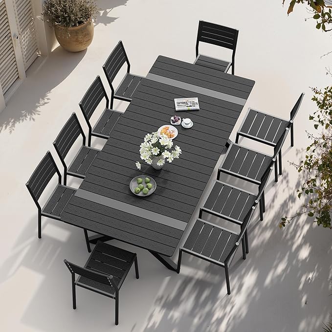 Pellebant Stackable Outdoor Dining Chairs Set of 6, Aluminum Patio Chairs with Armless, All-Weather for Garden, Lawn, Deck, Porch and Yard, Black