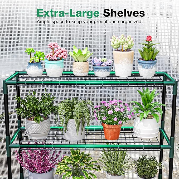 Joyside Outdoor Plant Shelves, 4 Tier 2 Pack Metal Stable Greenhouse Shelving for Home, 34x12x40 Inch Portable Plant Shelf Greenhouse Accessories (4 Tier)