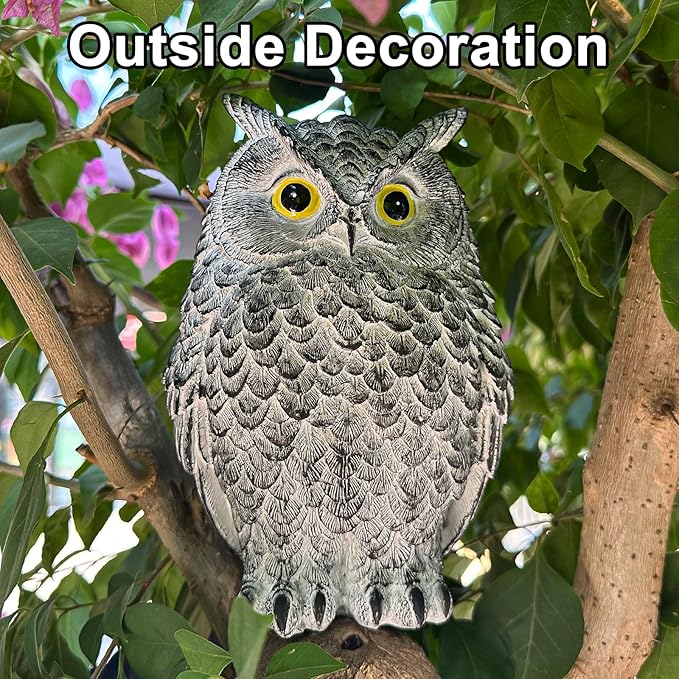 Yanflerent 2 Pack Realistic Owl Statues for Indoor & Outdoor Decoration, Effective Birds Deterrent for Garden, Patio, Yard, and Home Decor, Suitable for Spring Decor (Brown & Gray)