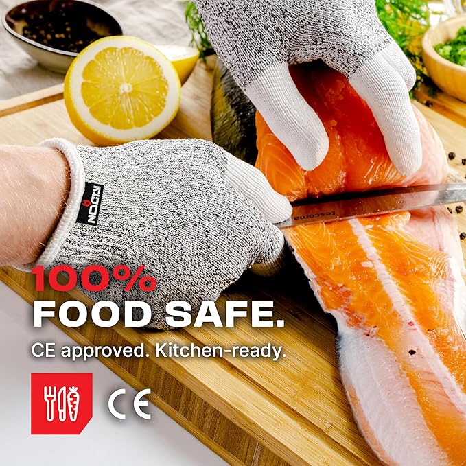 NoCry Cut Resistant Work Gloves for Women and Men, with Reinforced Fingers; Comfortable, 100% Food Grade Kitchen Cooking Hand Protection; Ambidextrous Safety Gear for Cutting;Level 5 Protection 3-pack
