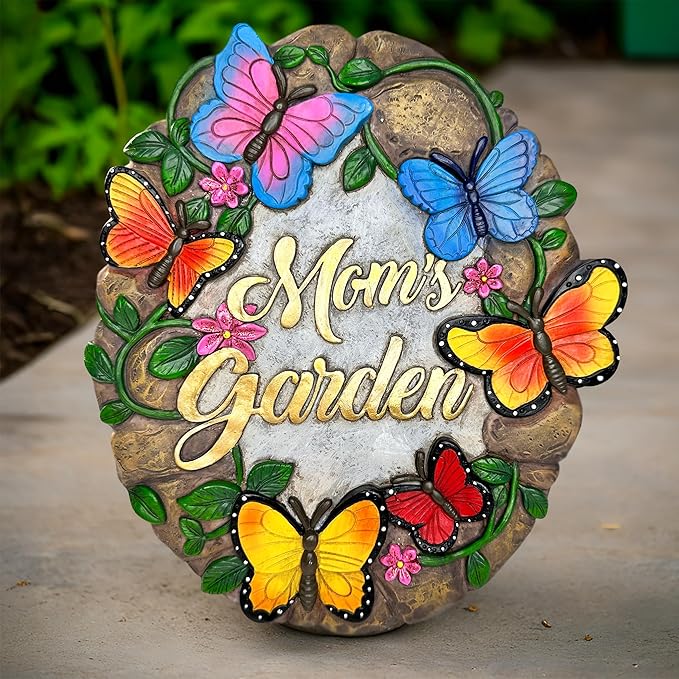 OrnamentallyYou Elegant Resin Stepping Stone, Outdoor Garden Pathway Decoration (Garden with Butterflies Stepping Stone, 9.5" Decorative Outdoor Decoration)