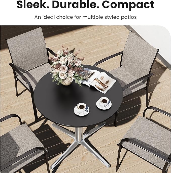 PHI VILLA Outdoor Patio Bistro Table, 30" Round Metal Pedestal Small Dining Table for 2-4, All-Weather Modern Table for Outside Deck, Yard, Porch, Balcony - Black