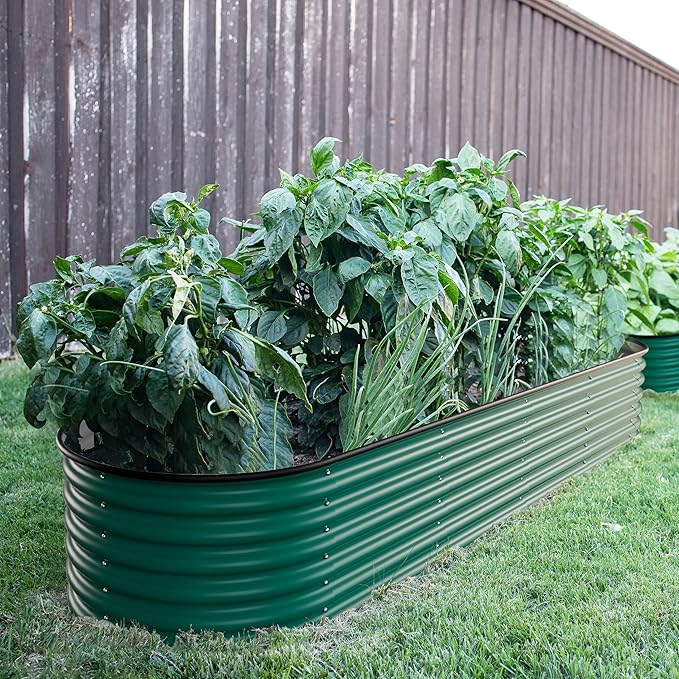 BlueWish 8x2x1.4FT Raised Garden Bed Outdoor, 9 in 1 Metal Raised Bed for Gardening, 17" H Galvanized Raised Garden Bed Planter Box for Plants Vegetables Flowers, Green