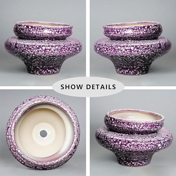 Teagas Ceramic Planters - 11 Inch Ceramic Pots for Plants with Drainage Hole, Decorative Planters for Indoor Outdoor, Unique Flower Pots, Garden Office House Decor, Gifts for Plants Lover, Purple