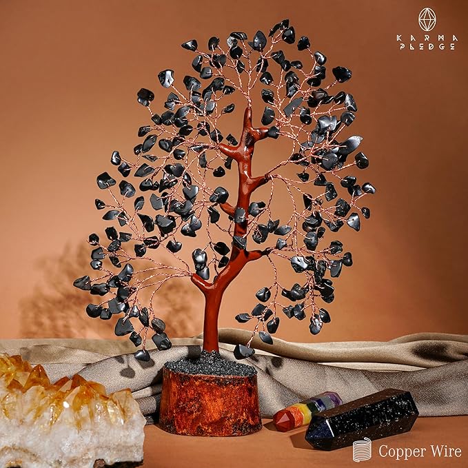 Black Obsidian Healing Crystal Tree Spiritual Gifts for Women, Handmade Home & Office Decor, Chakra Tree of Life Bring Positive Energy, Good Luck, Money, Yoga, Reiki Healing, Fathers Day Gifts for Dad