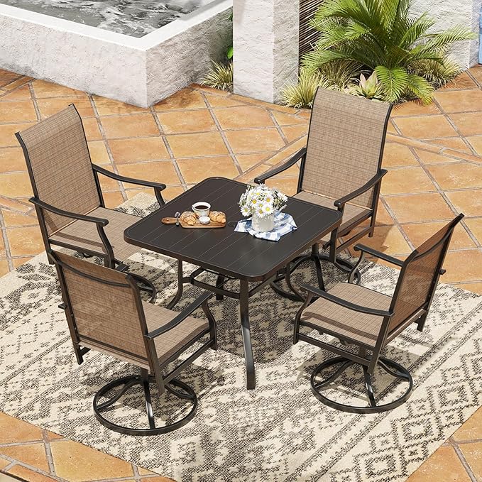 Soohow Outdoor Dining Chairs Set of 4, 360°Swivel Patio Dining Chair with Textilene Fabric, Outdoor Metal Armchair All Weather Resistant, Ergonomic Comfort, Perfect for Patio, Backyard, Balcony