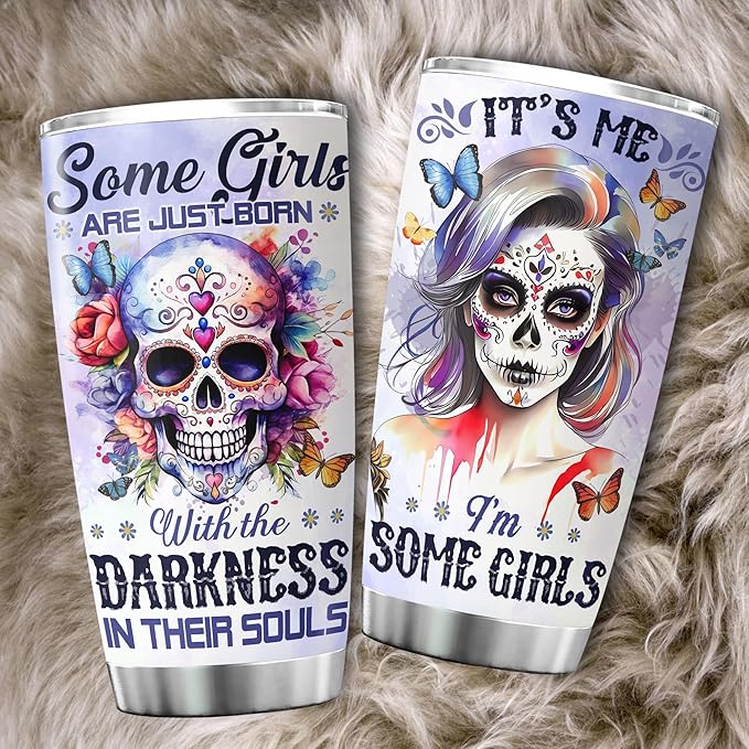 KOIXA Skull Coffee Tumbler Birthday Gifts For Women Adults Teen Girls Friends Flower Travel Mug With Lid Floral Insulated Cup Oz Cold Steel Tumblers Inspirational Quotes Jewelry Style