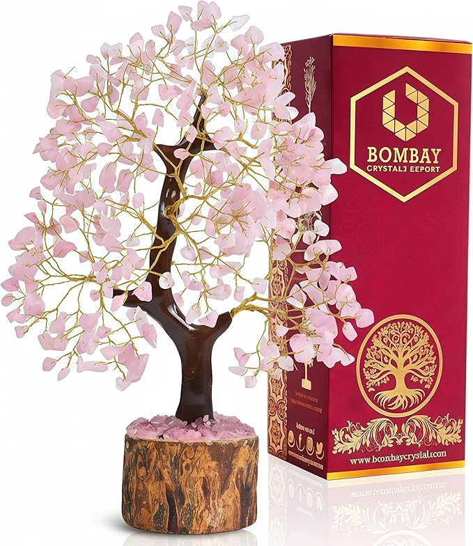BOMBAY CRYSTALS EXPORT Rose Quartz Crystal Tree of Life – Handmade Healing Gemstone Money Tree for Positive Energy, Good Luck & Prosperity | Home & Office Decor | Gift for Women & Mom
