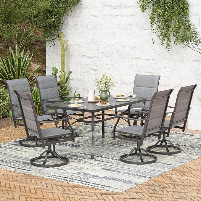Soohow Swivel Outdoor Dining Chairs Set of 8, Patio Swivel Dining Chair with Textilene Fabric, Outdoor Metal Armchair All Weather Resistant, Ergonomic Comfort, Perfect for Patio, Backyard, Balcony