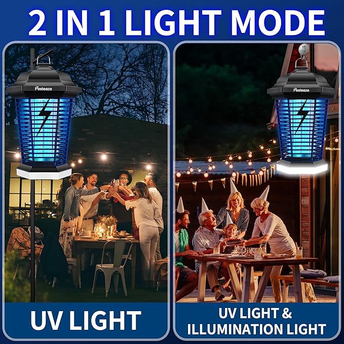 Bug Zapper Outdoor with LED Light, 5600V Electric Fly Zapper, Plug-in Mosquito Killer, 3 Prong Plug, Mosquito Zapper, Fly Traps, Flying Insects Zapper Indoor Outdoor, ABS Plastic