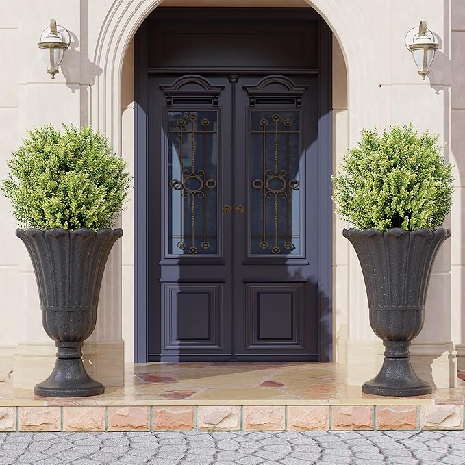 seethmi 23" Tall Planters for Outdoor Plants Set of 2, Planter with Drainage Holes and Petal Design, Large Outdoor Planters for Porch, Garden, Indoor, Black