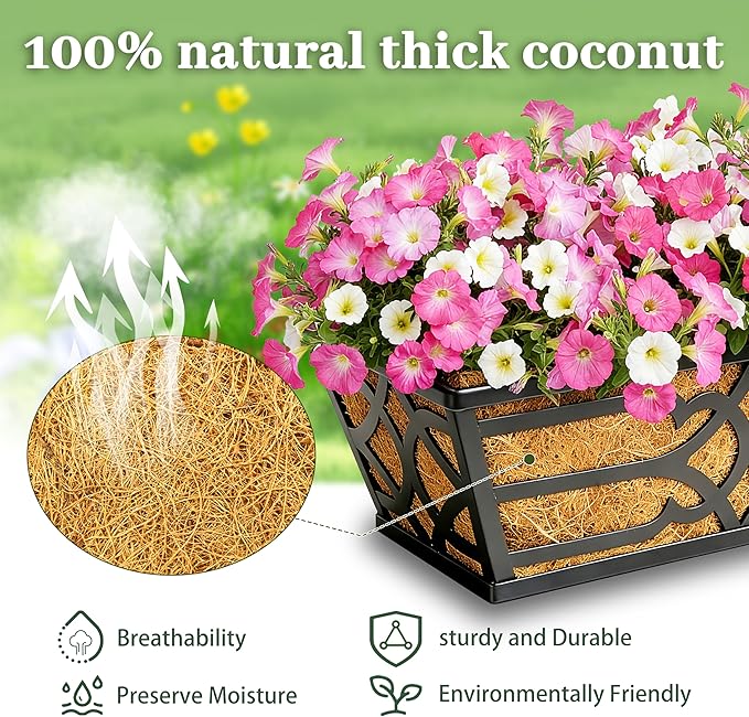 Railing Planter Box, Window Planter Boxes Outdoor 4 Pack 30 Inch Hanging Planter with Adjustable Bracket for Porch, Fence Flower Baskets with Coco Liners