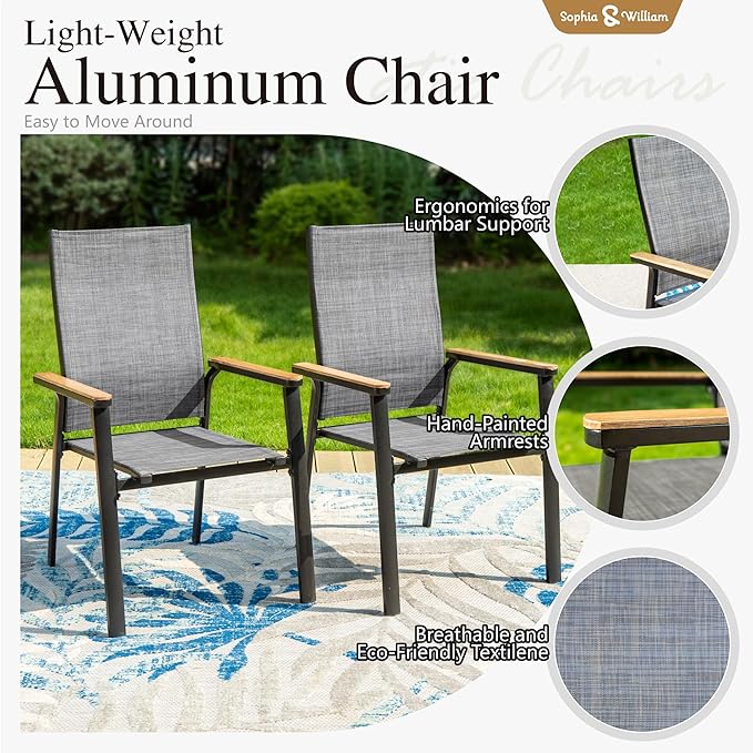 Sophia & William Patio Dining Chairs Set of 8 Aluminium Patio Chairs Lightweight Textilene Outdoor Dining Chairs Stackable for Lawn Garden Backyard Pool All Weather