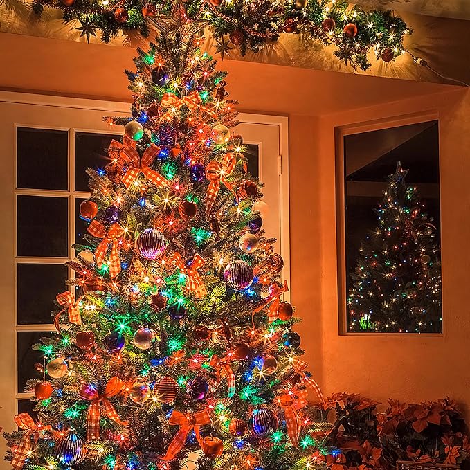 Battery Operated Christmas Lights, Waterproof Dark Green Copper Wire Fairy Light String Light for Garland, Wreath, Patio, Garden, Wedding, Party, Xmas (Multicolor, 200 LED 2Pack)
