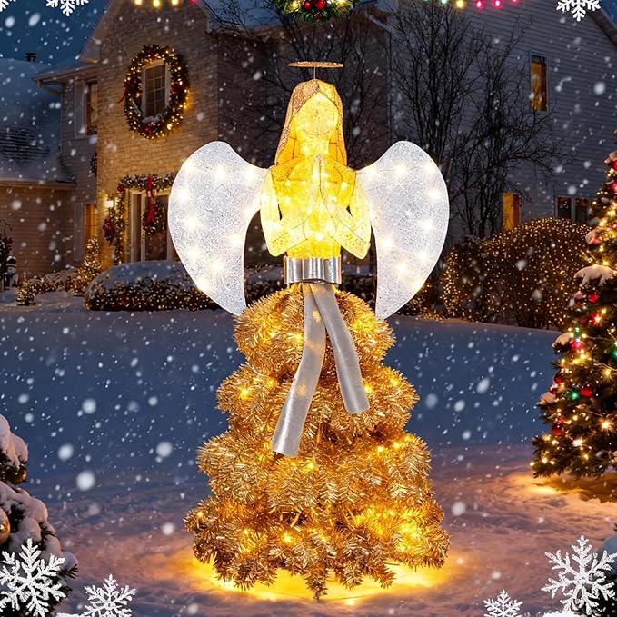 Large 3D Outdoor Angel LED Yard Decoration – Waterproof Lighted Garden Patio Lawn Decor for Parties, Walkways & Holiday Displays, Gold