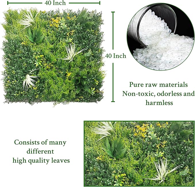 ODTORY Artificial Grass Wall Boxwood Panels: 40" x 40" (11.5 sqft) Greenery Ivy Privacy Fence Faux Backdrop with UV Protection Vine Leaf Hedge for Garden Covering Privacy, Home Decor