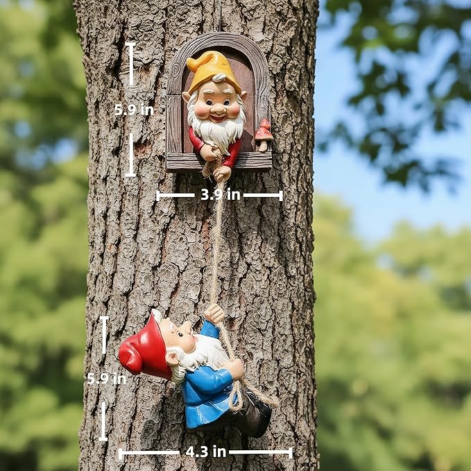 Real Gnome Statue, Garden Climbing Elves Sculpture, Outdoor Fairy Door Figurines, Fairy Hanging Decor, Tree Hugger Perfect for Garden Lovers Lawn, Patio,Yard Decor,Tree Peeker (2Pcs)