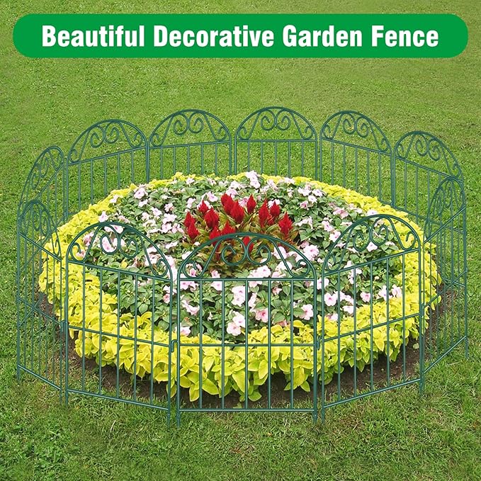 ADAVIN 20 Panels Collapsible Garden Fence Animal Barrier,22 Ft(L) x 24 in(H) Rustproof Metal Wire Panel Border for Dogs Rabbits, Arched Flower Edging for Landscape Patio Yard Outdoor Decor, Green