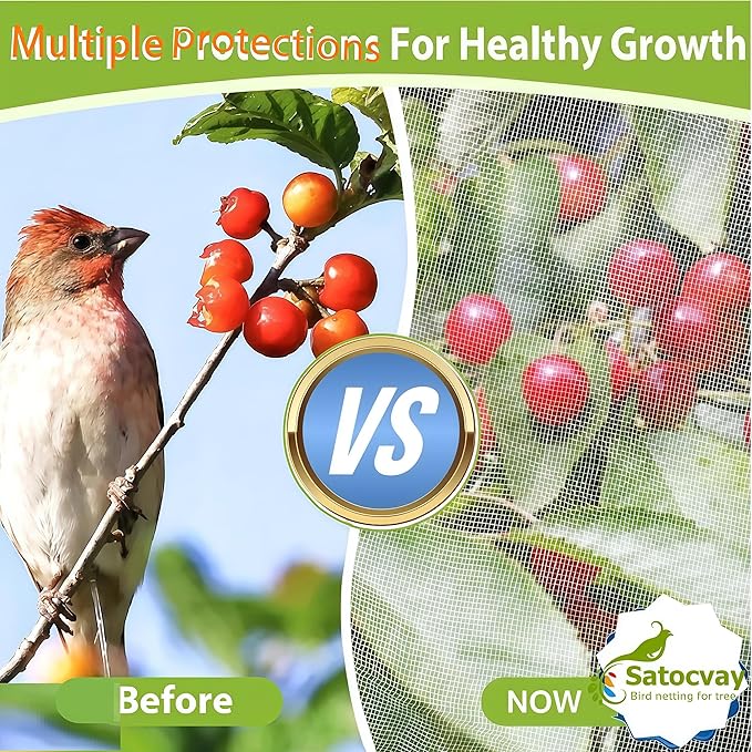 Fruit Tree Netting with Drawstring & Zipper (4 Pack 6.6x8Ft) - Reusable Plant Protection Bag, Heavy Duty PE Mesh Cover for Blueberry Bushes - Blocks Birds/Deer/Squirrels