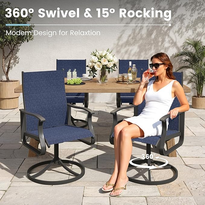 Patio Swivel Chairs Set of 4, Outdoor Dining Chairs with High Back, 360° Swivel Rocker Chair in All-Weather Textilene & Metal Frame for Garden, Porch, Backyard, Balcony(Navy)