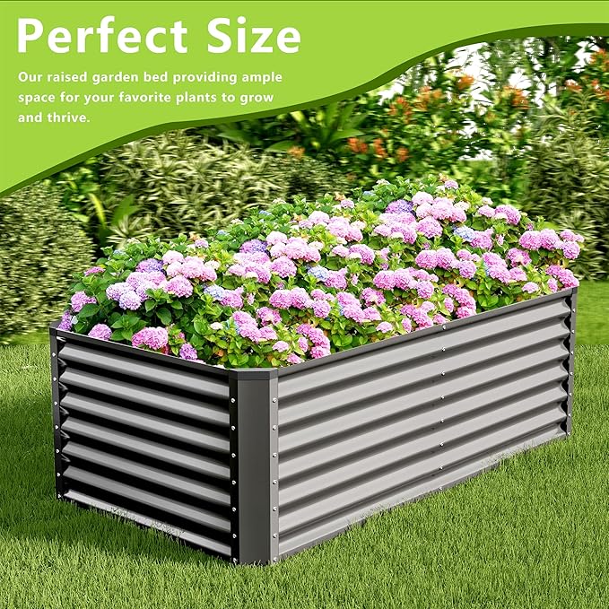 6x3x2FT Galvanized Raised Garden Bed Kit, Galvanized Planter Raised Garden Boxes Outdoor, Large Metal Raised Garden Beds for Vegetables-Grey