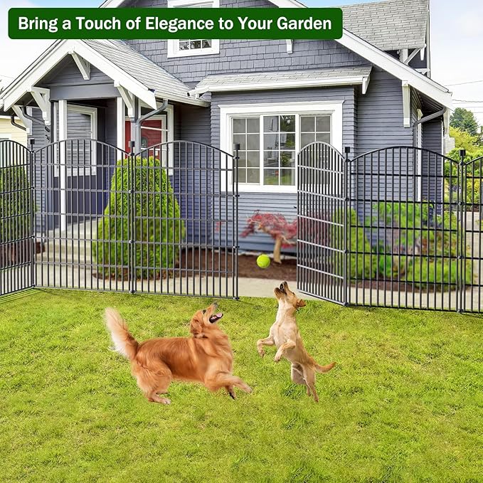 No Dig Decorative Garden Fence 5 Panels with Gate, 40 in (H) x 11.8 ft (L), Dog Fence Outdoor for Yard，Rustproof Metal Animal Barrier Ground Stakes Fencing for Garden, Patio, Flower Bed