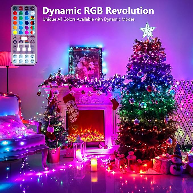 BrizLabs Pastel Fairy String Lights - 2 Pack 66ft 200 LED Color Changing Fairy Lights with Remote, Plug-in RGB Christmas Twinkle Light Rainbow Firefly Starry Light for Xmas Tree Halloween Easter