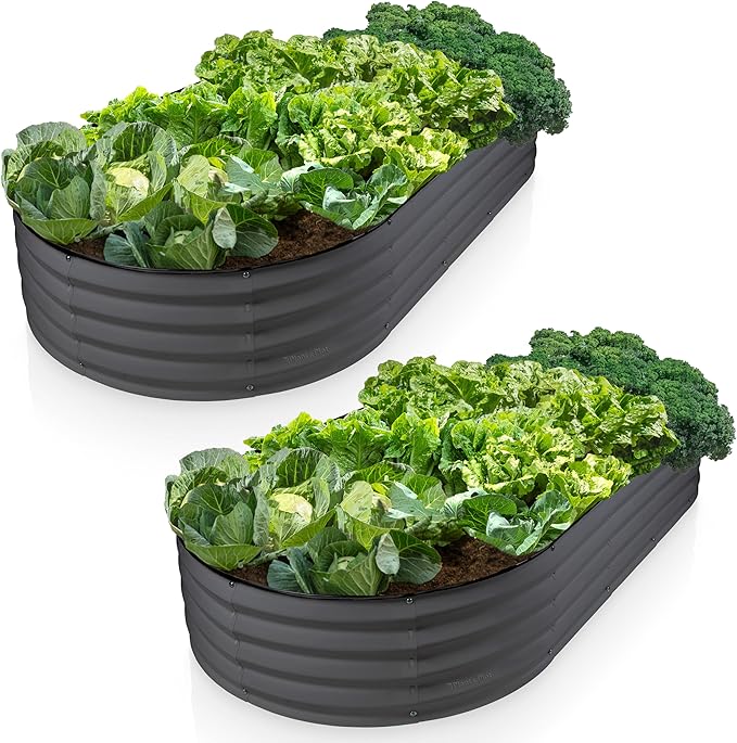 Plant & Plot Galvanized Raised Garden Beds Outdoor // 6×3×1 ft (2-Pack) Planter Raised Beds for Gardening, Vegetables, Flowers // Large Metal Garden Box // Patented Tool-Free Design (Gray)