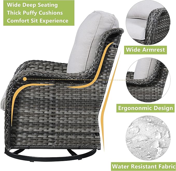 Rilyson Wicker Rocking Chair Swivel Chairs - 4 Piece Rocker Patio Chairs Set Rattan Rocking Chair for Outdoor Porch Deck Garden Backyard(Mixed Grey/Beige)