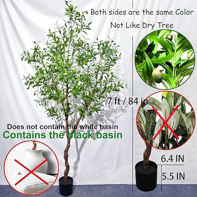 Niwellveb Faux Olive Tree Fake Tree Artificial Indoor 7 Feet (84 inches) Realistic Potted Silk Indoor Large Fruit for Home Offices, Living Rooms, Bedrooms, Stairs and Foyer Decor