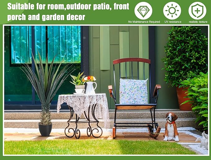 Giegxin 2 Pieces 4ft Tall Artificial Spiked Agave Plant Potted Faux Agave Plants 48'' UV Resistant Large Realistic Artificial Greenery Outdoor Indoor for Housewarming Gift House Garden Bathroom