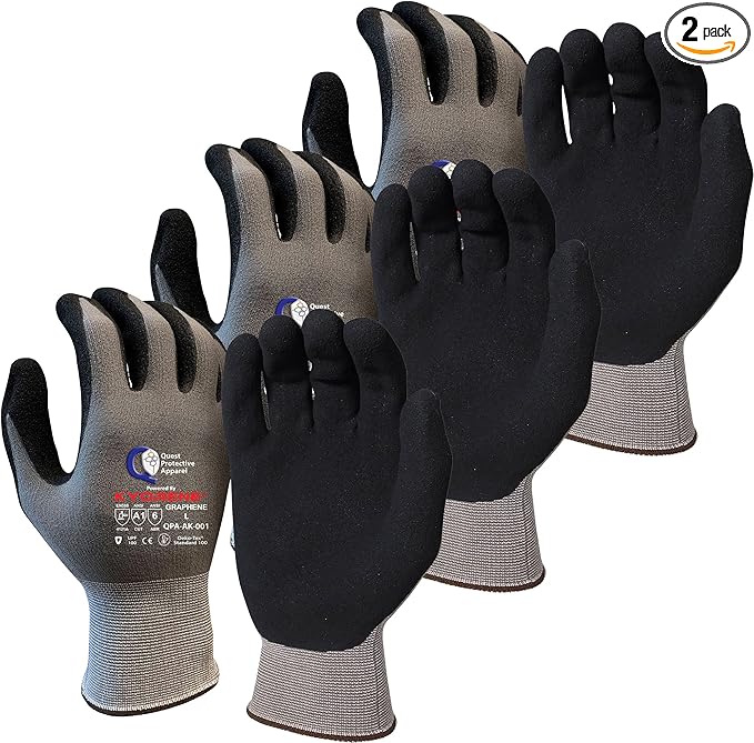 Quest Protective Apparel Cut Resistant Work Gloves (ANSI A1) – Lightweight Graphene Gloves for Gardening, DIY, Mechanical & General Handling – Breathable Grip Gloves for Men & Women – Large, Pack of 3
