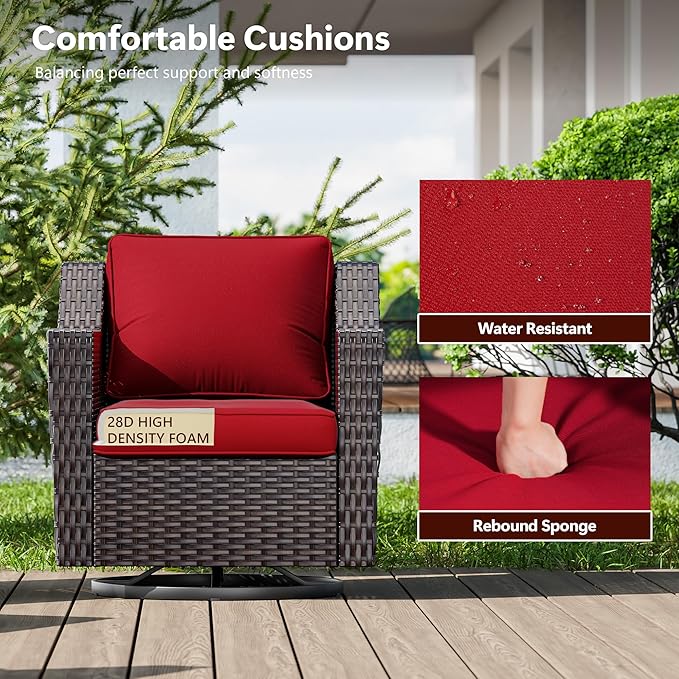 9 Pieces Wicker Patio Furniture, Luxury Outdoor Furniture with 2 Patio Swivel Chair, 2 Chair, 3-Seater Sofa, 2 Ottoman, 1 Coffee Table and 1 Side Table, Wide Armrest, Thickened Cushions