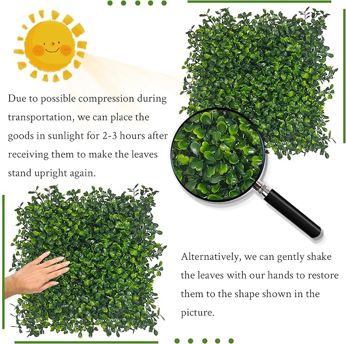 DOPGIB Artificial Grass Wall Panel,10"x 10"(12P) 4-Layer Leaf UV-Anti Greenery Faux Boxwood for Indoor,Outdoor Patio Balcony Privacy & Ivy Fence Covering Privacy, Garden, Backyard Wall Backdrop Decor