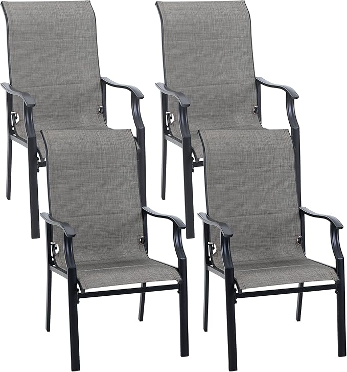 PHI VILLA Outdoor Dining Chairs Set of 4, High Back Textilene Fabric Padded Armchairs with E-Coated Steel Frame for Patio, Porch, Deck, Yard