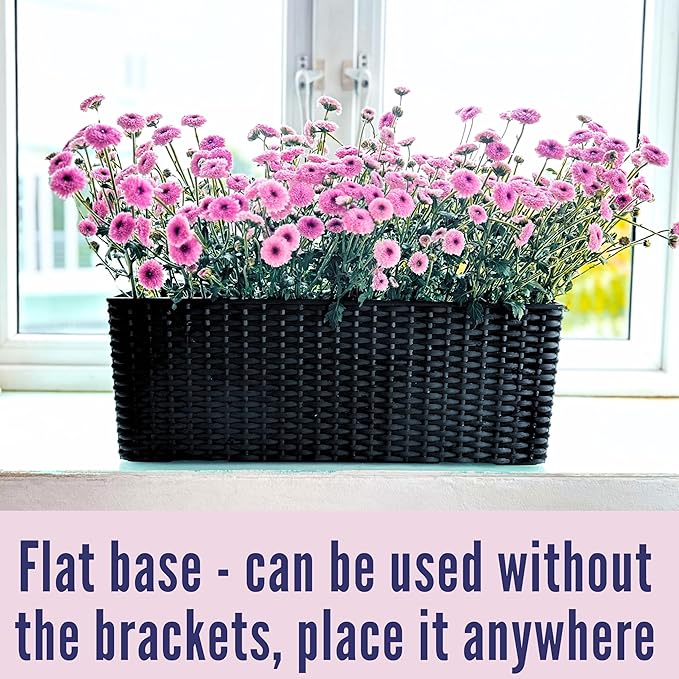 LaLaGreen Deck Railing Planter Box (20 Inch, 4 Pack) Black Rectangular Window Flower Boxes with Bracket, Self Watering System Hanging Planter Box for Outdoor Plant Container Herb Rail Fence Balcony
