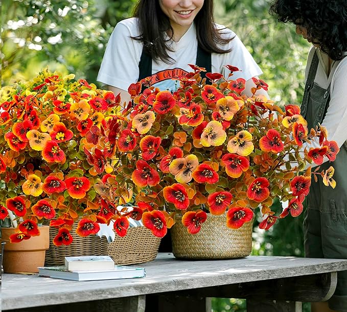 Thinktral Artificial Mums Fall Flowers for Outdoors, 12pcs Fake Mums UV Resistant Outdoor Artificial Plants, Faux Silk Flowers Plants for Porch,Garden, Patio,Window Box Decoration
