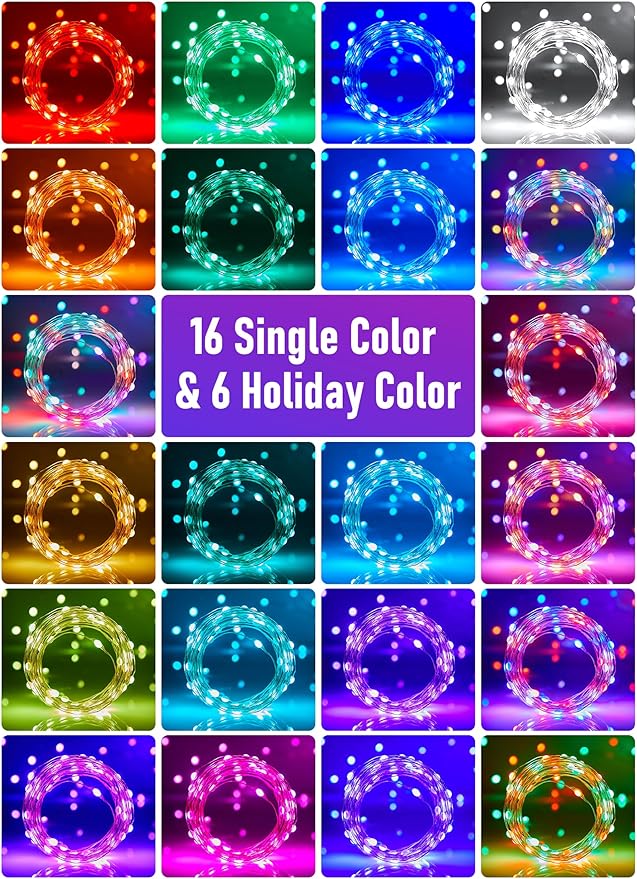 Minetom Fairy Lights Color Changing - 33FT 100 LED String Light with Remote, 16 Single Colors & 6 Holiday Colors,12 Modes, USB Fairy Lights for Bedroom, Easter Light for Indoor Classroom Christmas