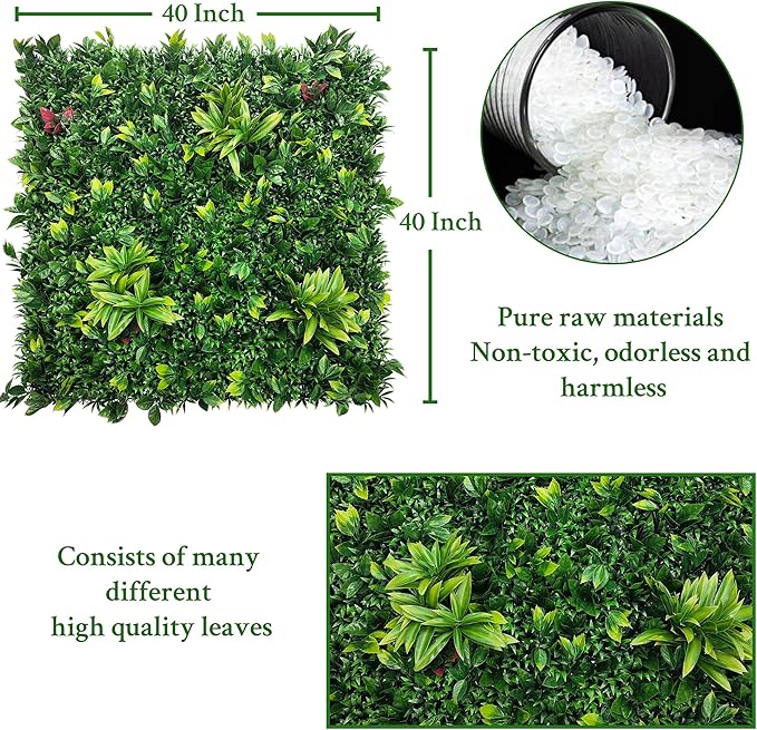 ODTORY Artificial Boxwood Panels: 40" x 40" (11.5 sqft) UV-Anti Fake Grass Ivy Privacy Hedge Greenery Backdrop Fence Wall Screen for Garden Fence Covering Privacy, Outdoor Indoor Home Decor