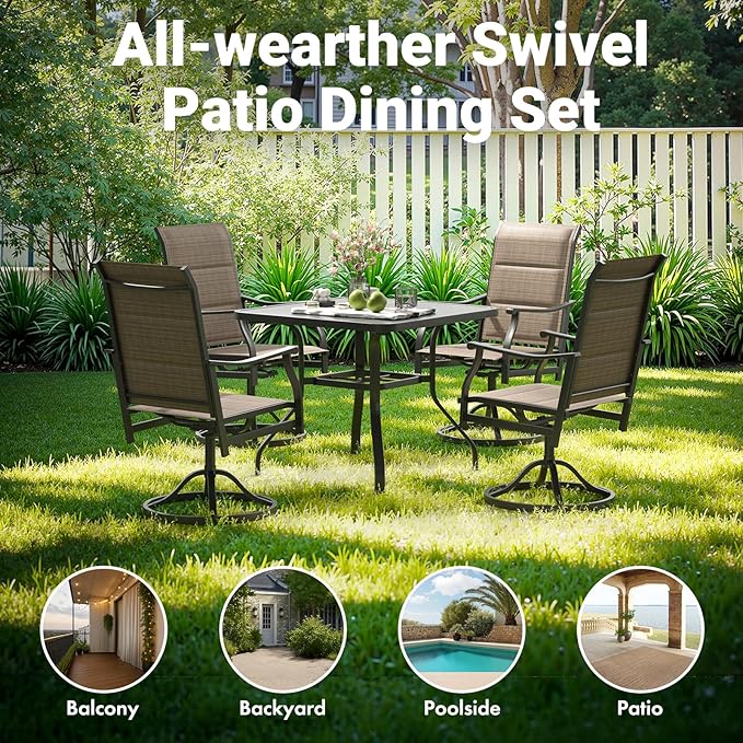 Soohow Patio Dining Chairs Set of 2, Swivel Outdoor Patio Chair with Paded Textilene Fabric, All Weather Outdoor Seats Ergonomic Comfort, Perfect Seats for Backyard, Balcony, and Garden