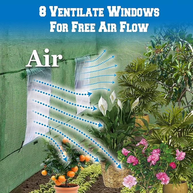 Strong Camel Greenhouse Replacement Covering for Outdoor Larger Hot Garden House, Support Arch Frame Climbing Plants/Flowers/Vegetables (16' X 7' X 7', Cover)