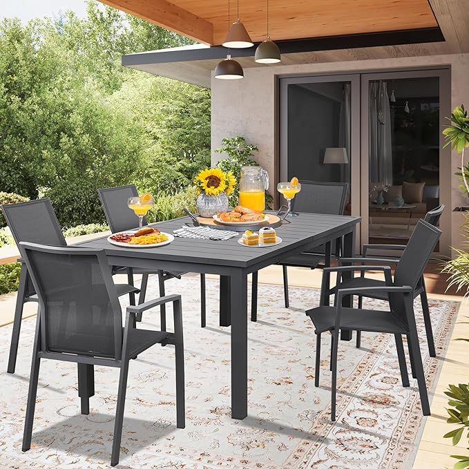 Wisteria Lane Aluminum Outdoor Dining Table, 68"-91.5" Adjustable Length Oversized Patio Table for 6-10 People, All-Weather Extendable Patio Dining Table with Adjustable Feet for Deck Balcony Garden